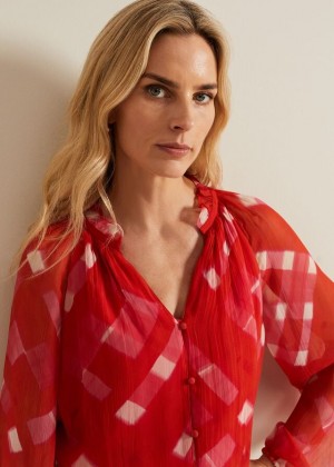 Red Phase Eight Megan Check Print Shirts | 4085MLGVI