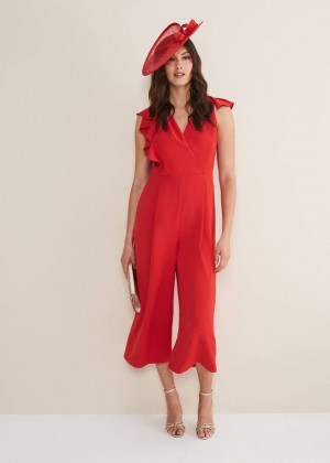 Red Phase Eight Nicky Ruffle Jumpsuit | 7260XQVCB