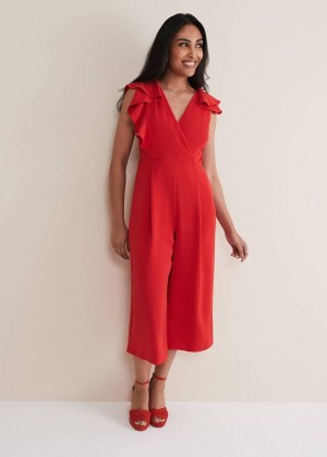 Red Phase Eight Petite Nicky Ruffle Jumpsuit | 7486YPGXK