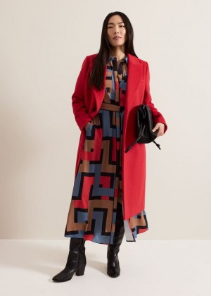 Red Phase Eight Skye Double Breasted Midaxi Wool Coats | 1234UYFSE