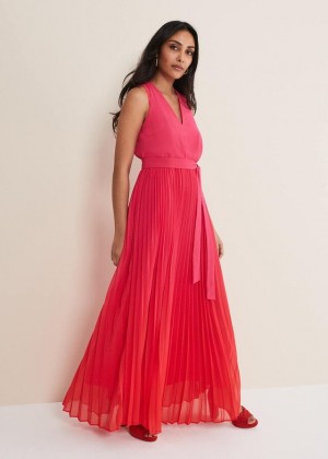 Red / Pink Phase Eight Petite Piper Ombre Dress | 4530VCQPJ