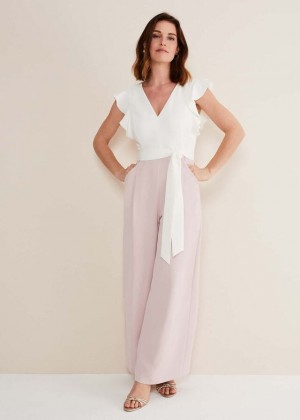 Rose Phase Eight Kallie V Neck Frill Jumpsuit | 6795PUWLE