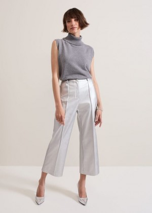 Silver Phase Eight Kenzie Pu Crops Trousers | 0462LOKRF