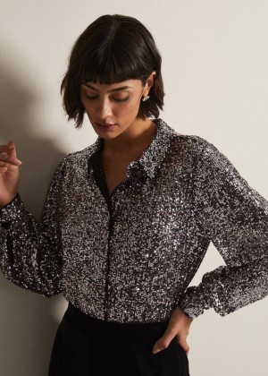 Silver Phase Eight Medora Sequin Shirts | 1693NHDYP