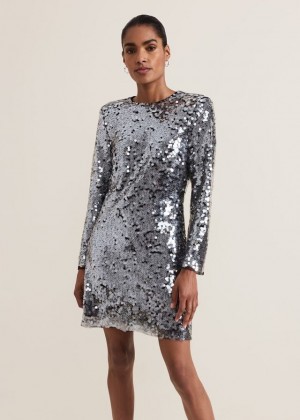 Silver Phase Eight Rhia Silver Sequin Dress | 0974LORPS