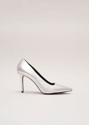 Silver Phase Eight Silver Leather Pointed Courts Heels | 1832KTQFH