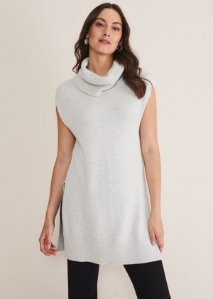 Silver / Grey Phase Eight Kysated Sleeveless Tunic Knitwear | 9654SFGLQ