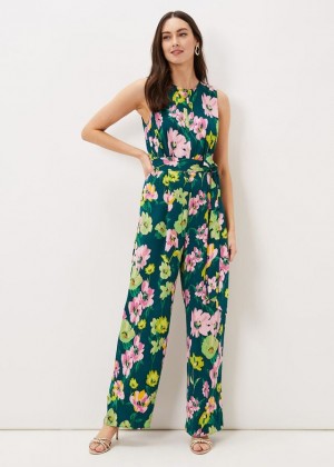 Turquoise / Multicolor Phase Eight Effie Printed Jumpsuit | 4207MRGLN