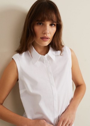 White Phase Eight Aimee Sleeveless Shirts | 3581NZTMB