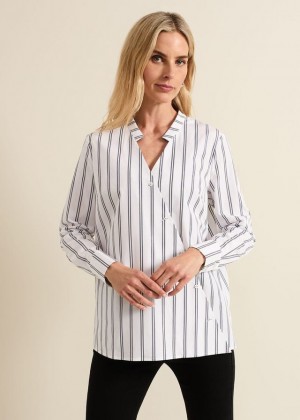 White Phase Eight Ashlyn Asymmetric Striped Shirts | 5473LXZEO