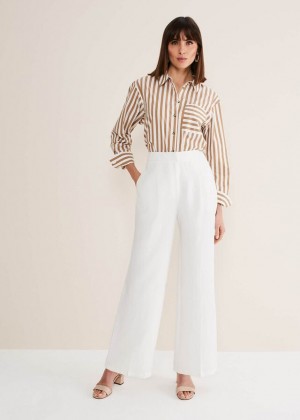 White Phase Eight Bianca Wide Legs Trousers | 6312LKUWQ