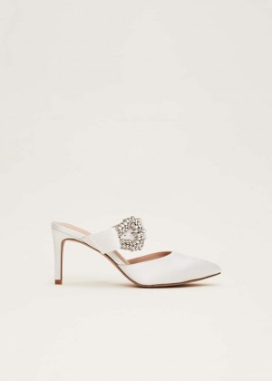 White Phase Eight Bridal Jewel Trim Mule Heels | 9753YZHXJ