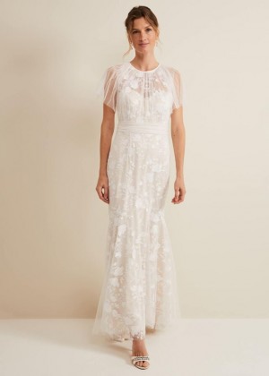 White Phase Eight Delilah Mesh Embroidered Wedding Dress | 3071JONVC