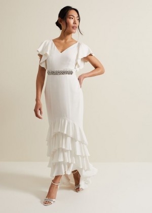 White Phase Eight Ellery Frill Wedding Dress | 5897ZSDIO