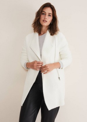 White Phase Eight Fia Fluffy Zip Coats | 5804GXTDP