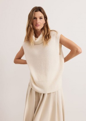 White Phase Eight Ginny Ivory Cowl Neck Tabard Knitwear | 4596HPIGQ