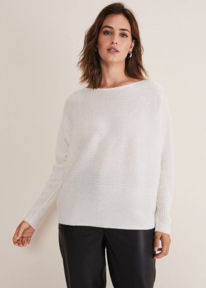 White Phase Eight Isabella Ripple Wool Cashmere Knitwear | 6921WDCVZ