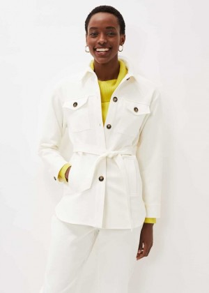 White Phase Eight Ivie Belted Shacket Jackets | 2364KQZLX