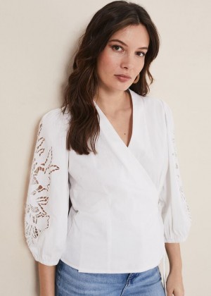 White Phase Eight Kacey Broderie Shirts | 2950HODZC