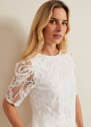 White Phase Eight Kaycee Scallop Lace T Shirts | 3150ZUIBQ