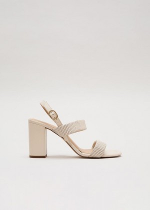 White Phase Eight Leather Double Strap Block Heels | 8217BCTOP