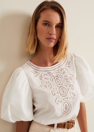 White Phase Eight Lillianna Lace Front Shirts | 5946VNFGU