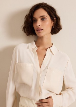 White Phase Eight Maya Pu Pocket Shirts | 5241DLHQS