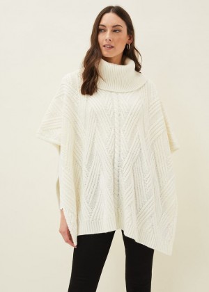 White Phase Eight Melly Cable Cape Scarves | 5460BKMPW