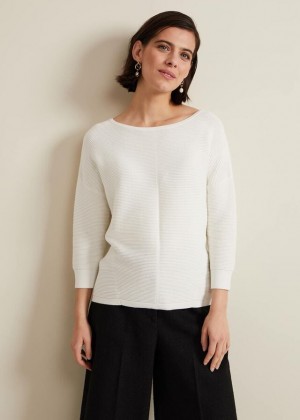 White Phase Eight Nellie Ripple Stitch Knitwear | 1763IGCTH