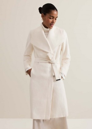 White Phase Eight Nicci Belted Wool Coats | 7835CSGHX