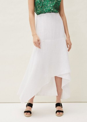 White Phase Eight Phoebe Faux Wrap Linen Skirts | 7832EFNCW