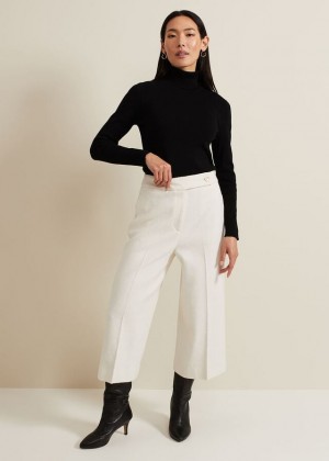 White Phase Eight Ripley Boucle Culotte Trousers | 8065QXSYA