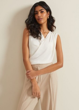 White Phase Eight Sutton Sleeveless Drape Rib T Shirts | 2854UMWGH