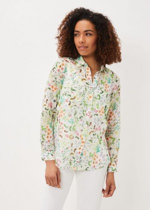 White / Multicolor Phase Eight Maddelena Cotton Floral Shirts | 6783BLKCT