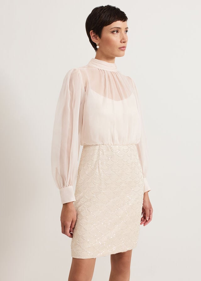 Beige Phase Eight Amina Sequin Dress | 2983TXUDZ