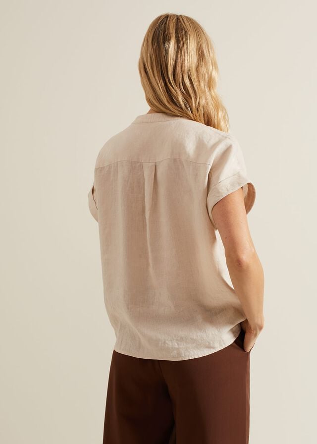 Beige Phase Eight Kelsie Button Through Linen T Shirts | 2409UEOFW