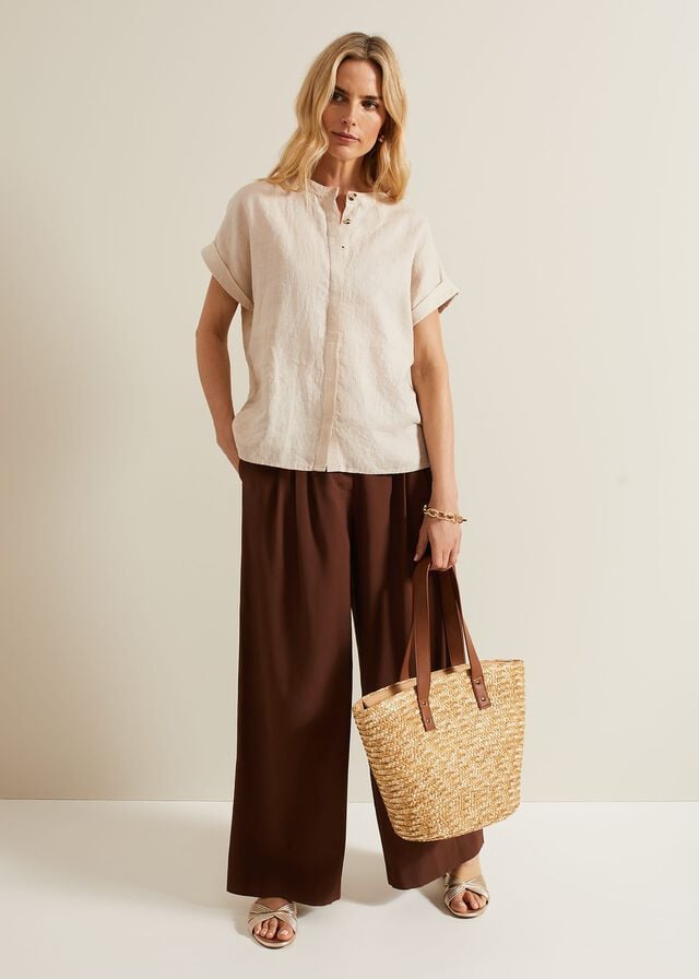 Beige Phase Eight Kelsie Button Through Linen T Shirts | 2409UEOFW