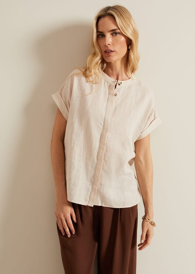 Beige Phase Eight Kelsie Button Through Linen T Shirts | 2409UEOFW