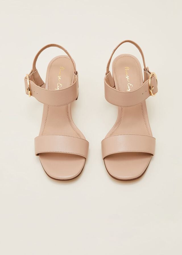 Beige Phase Eight Leather Buckle Heels | 4602NGRTA