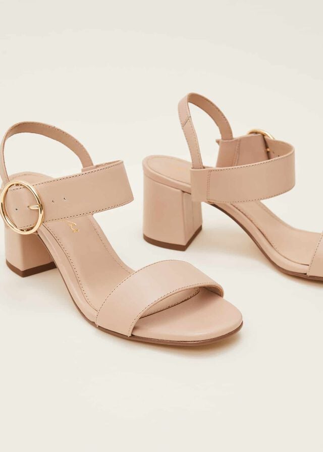 Beige Phase Eight Leather Buckle Heels | 4602NGRTA