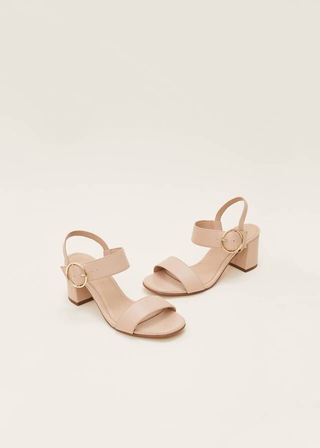 Beige Phase Eight Leather Buckle Heels | 4602NGRTA