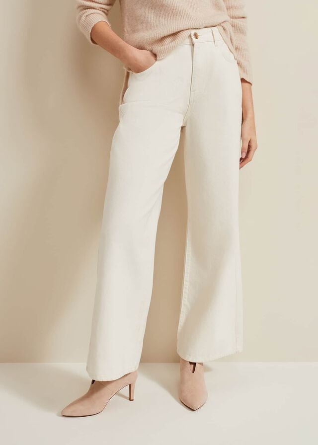 Beige Phase Eight Lorelei Ecru Wide Leg Trousers | 9068HVNXU