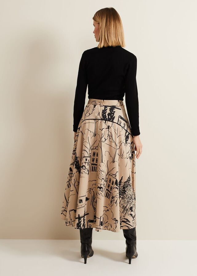 Beige Phase Eight Mavis Tuscan Print Skirts | 7840XNYBS