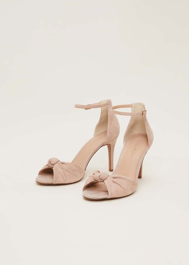 Beige Phase Eight Nude Suede Open Toe Heels | 3249HLZVF