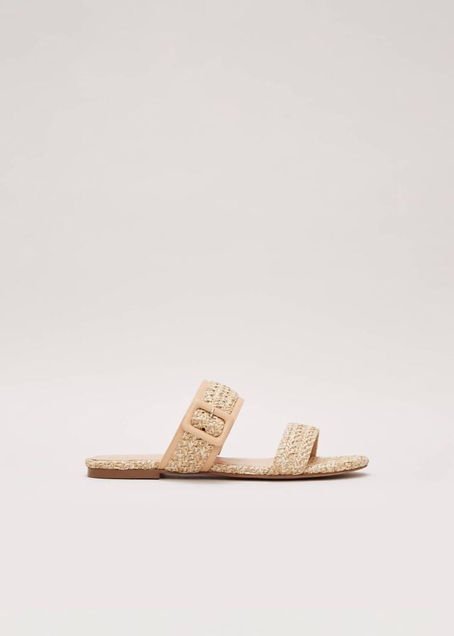 Beige Phase Eight Raffia Flats | 9180UESXN