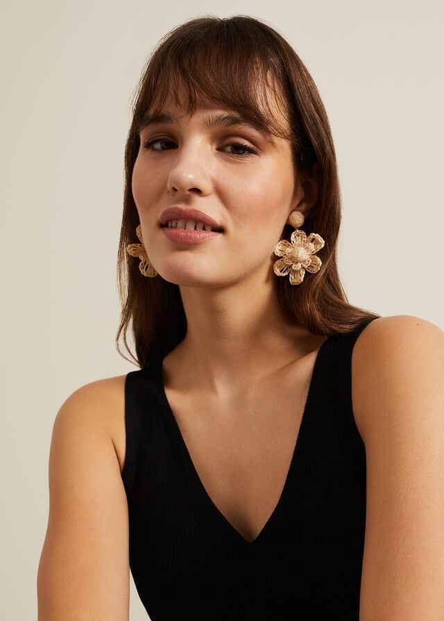 Beige Phase Eight Raffia Oversized Flower Jewellery | 5629VDIJW