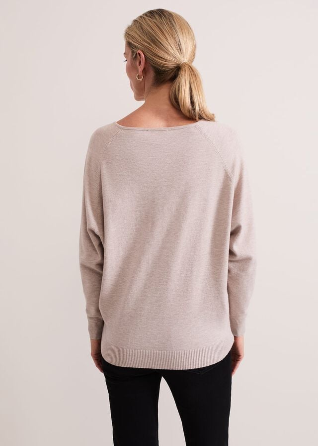 Beige Phase Eight Senita Fine V-Neck Knitwear | 0235EBLHV