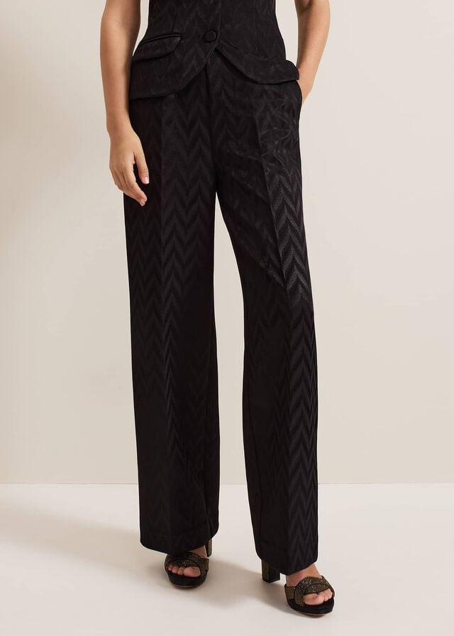 Black Phase Eight Adalynn Jacquard Trousers | 7695KUQTV