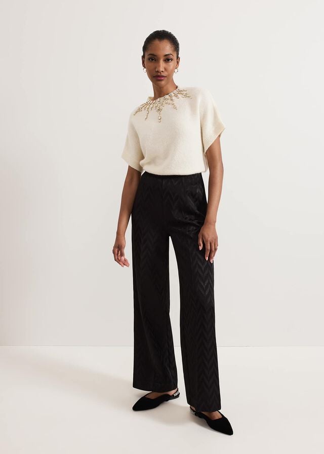 Black Phase Eight Adalynn Jacquard Trousers | 7695KUQTV