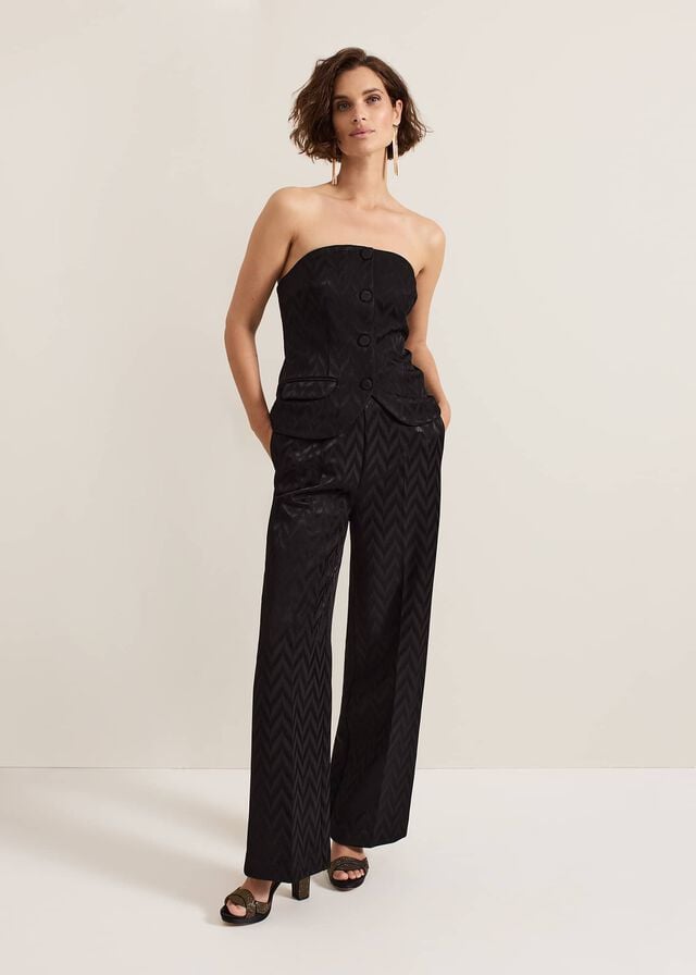 Black Phase Eight Adalynn Jacquard Trousers | 7695KUQTV